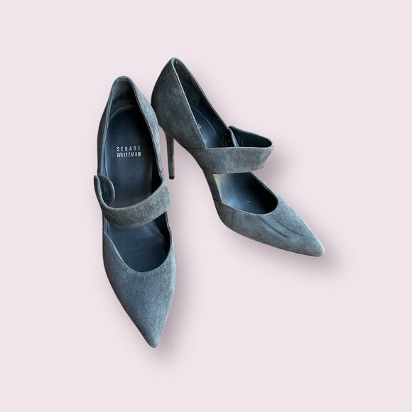 Stuart Weitzman Stiletto Pointed Toe Grey Suede Heels Pumps Sz 7.5 - Picture 4 of 13